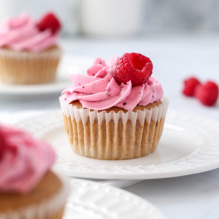lemon cupcakes with raspberry buttercream frosting