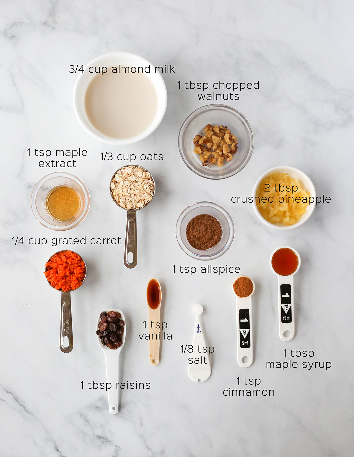 ingredients for vegan carrot cake oatmeal