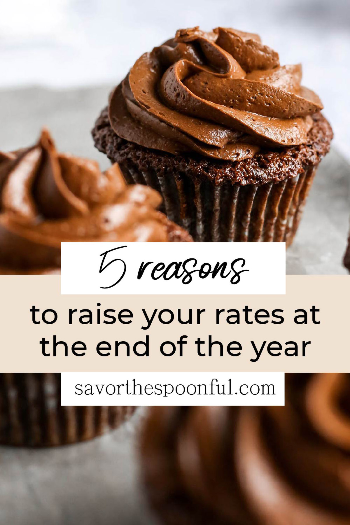 a graphic image of cupcakes with text overlay stating, "5 reasons to raise your rates at the end of the year"