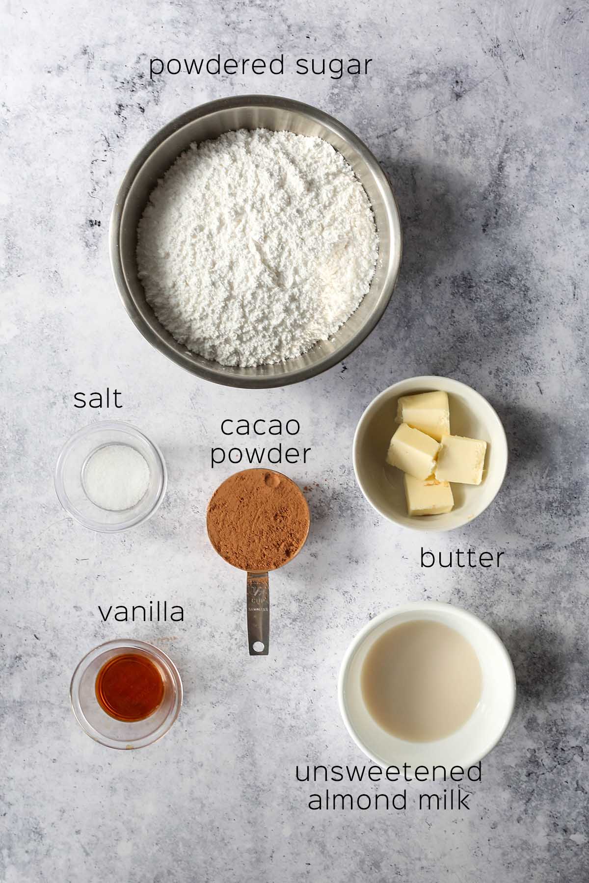 ingredients to make the vegan chocolate buttercream frosting for the gluten free cupcakes