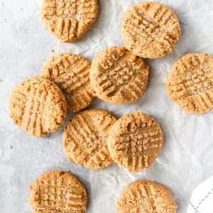 almond flour peanut butter cookies on a gray table.