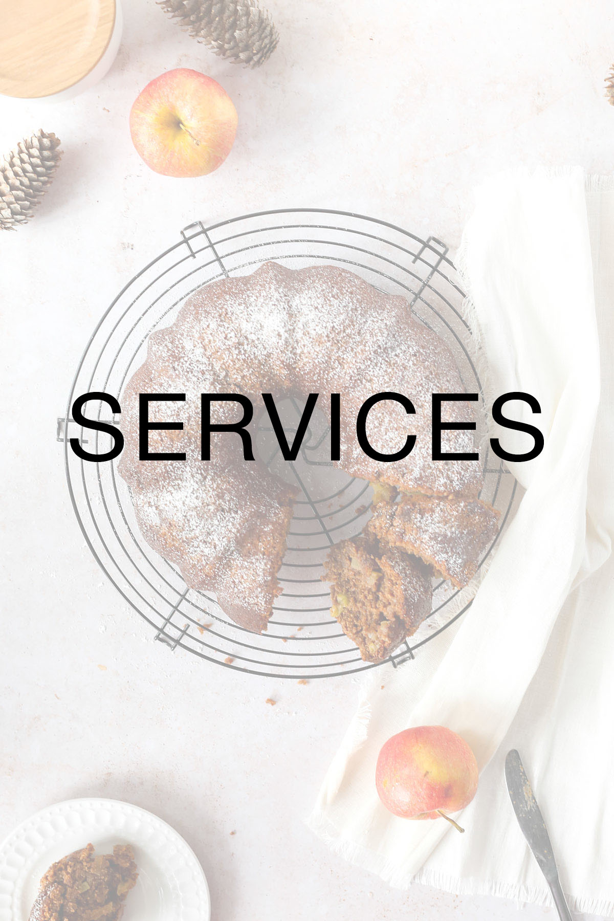 an easy to make vegan apple bundt cake with "services" text over the image.